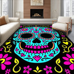 Vibrant Teal Sugar Skull Floral Rug