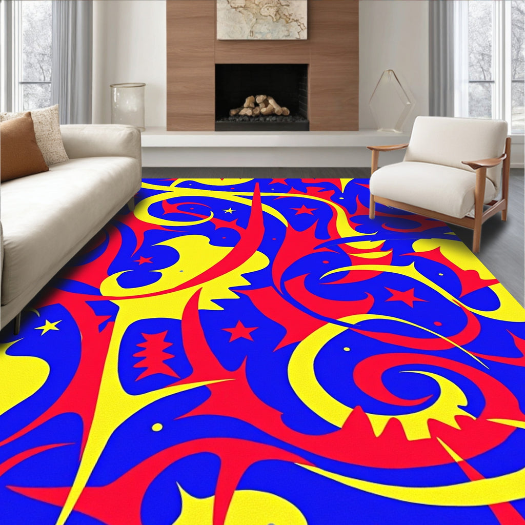 Bold Red Yellow Swirl Star Rug