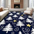 White Pine Trees Yellow Stars Navy Rug