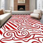 Bold Red Swirl Stripe Abstract Rug