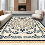 Navy Blue Botanical Medallion Rug