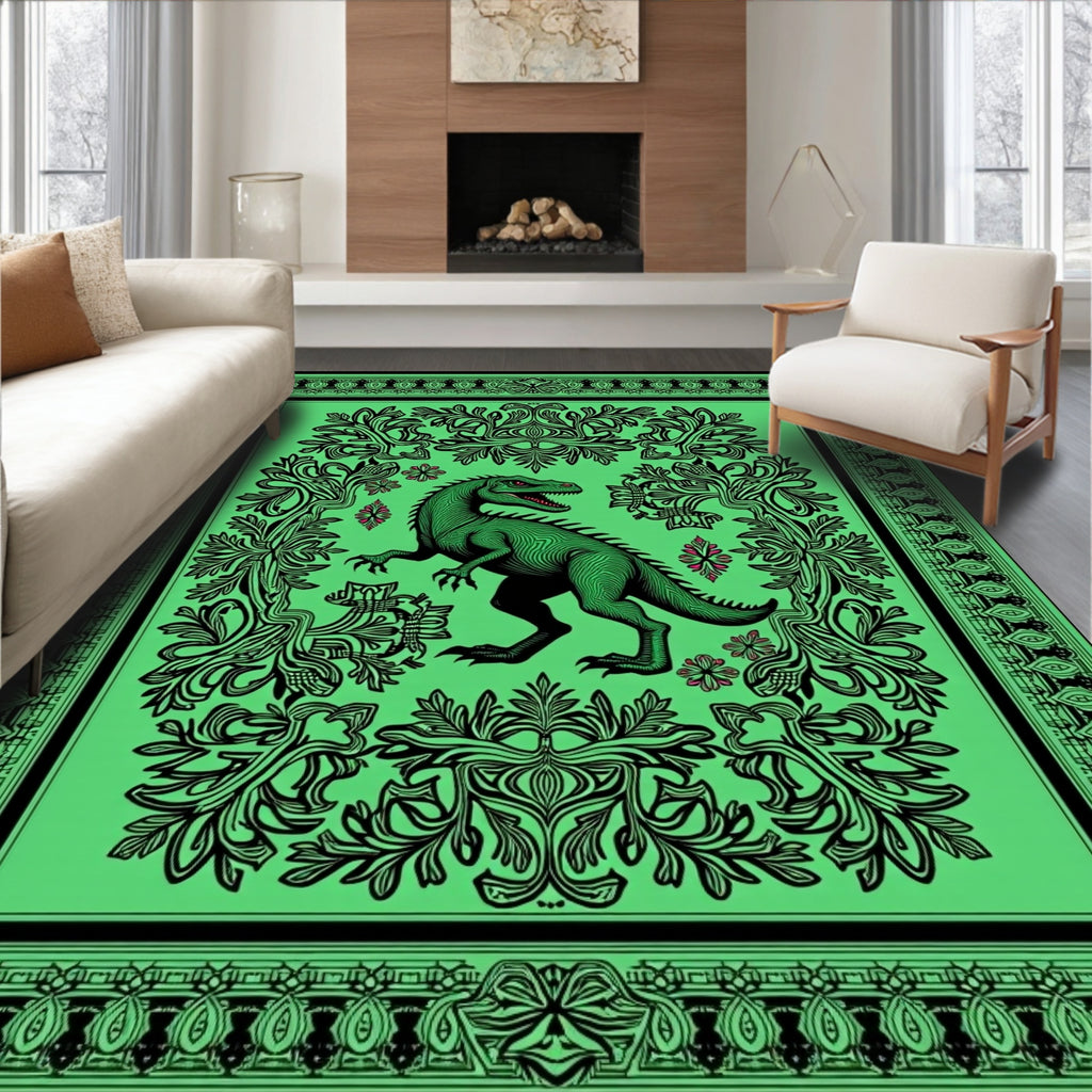 Luminous Green Dinosaur Garden Border Rug