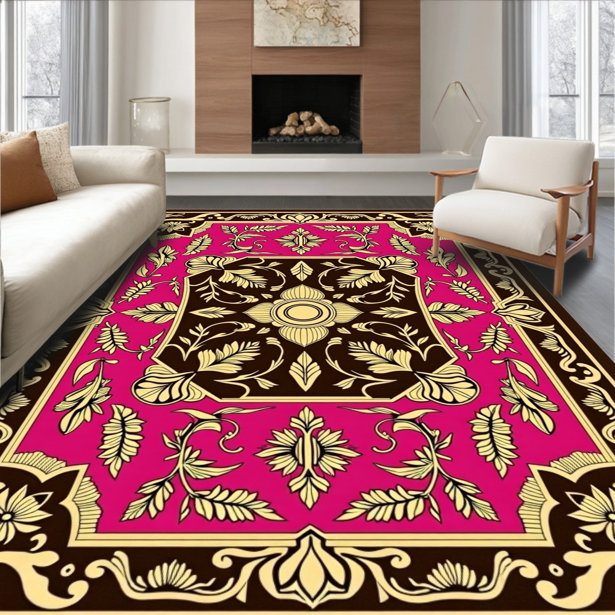 Vibrant Magenta Floral Medallion Rug