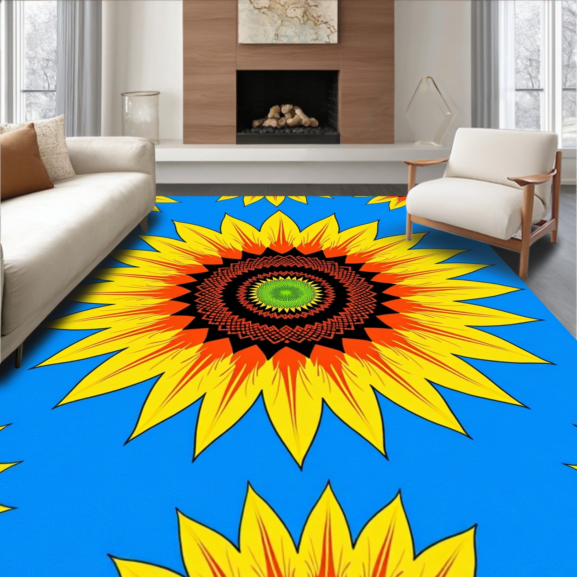 Radiant Yellow Sunflower Intricate Bloom Rug