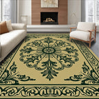 Antique Gold Dark Green Ornate Medallion Rug