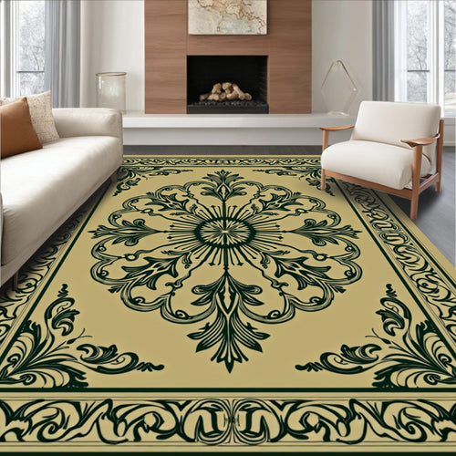 Antique Gold Dark Green Ornate Medallion Rug