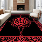 Crimson Floral Medallion Mandala Border Rug
