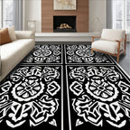 Black White Ornamental Medallion Panels Rug