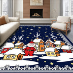 Charming Snowman Festive Village Night Sky Rug