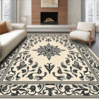 Elegant Black and Cream Floral Outline Rug