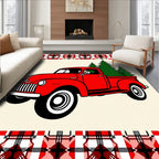 Red Truck Pine Trees Plaid Border Rug