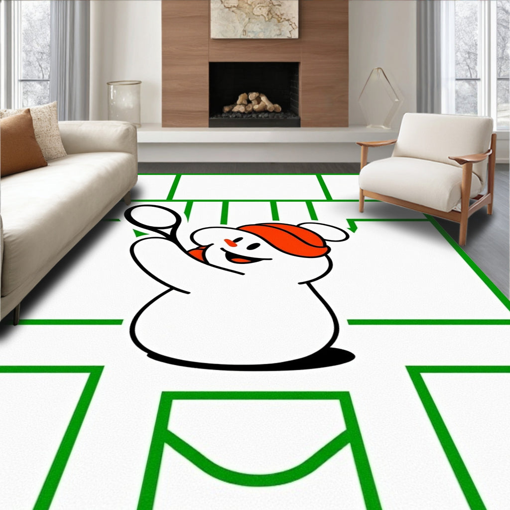 Playful White Ghost Tennis Action Rug