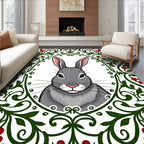 Gray Rabbit With Red Berry Garland Rug