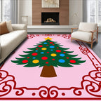 Festive Evergreen Tree Circles Border Rug