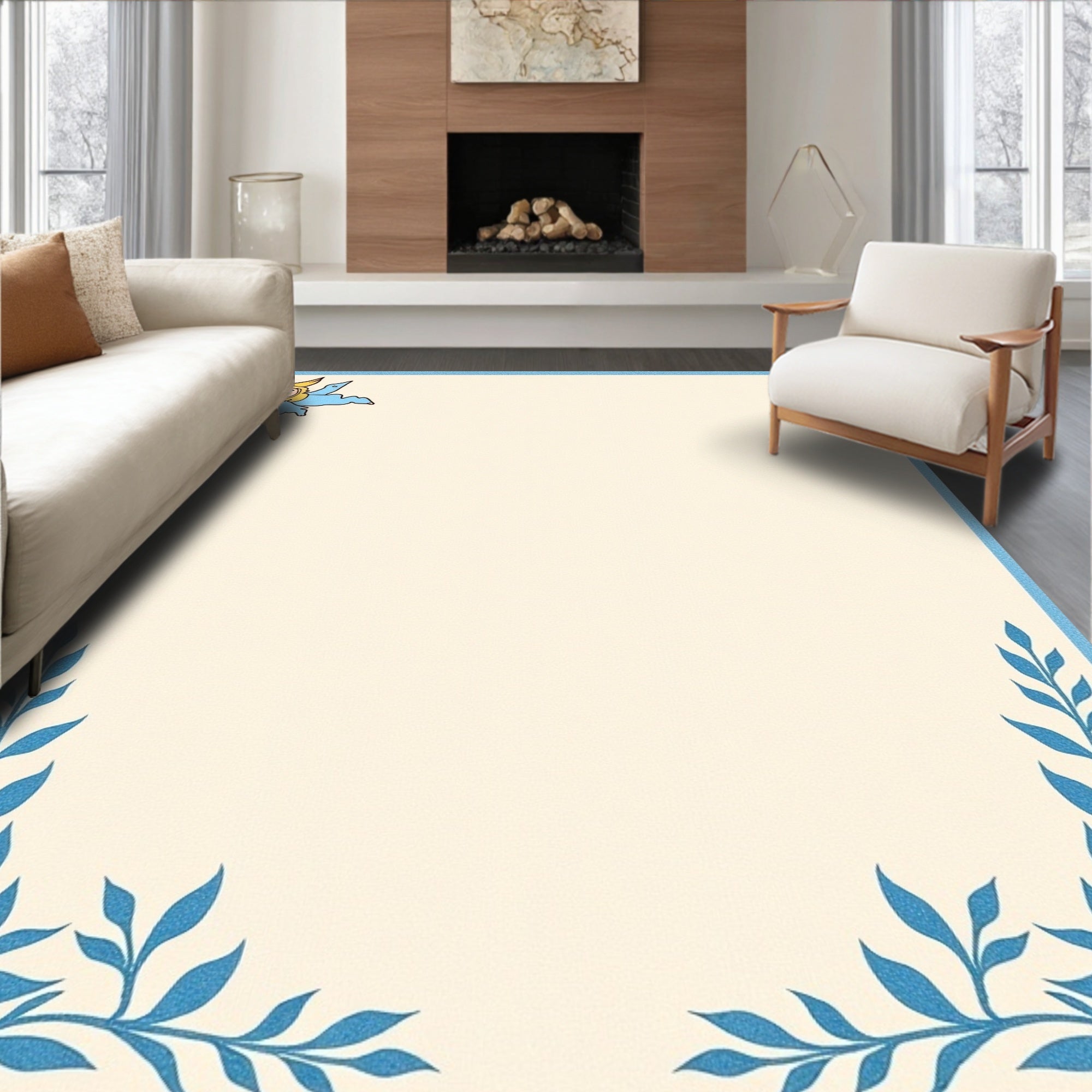 Sky Blue Angel Leaf Garland Rug