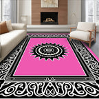 Pink Sunburst Medallion Ornate Frame Rug
