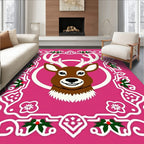 Whimsical Pink Deer Holly Border Rug
