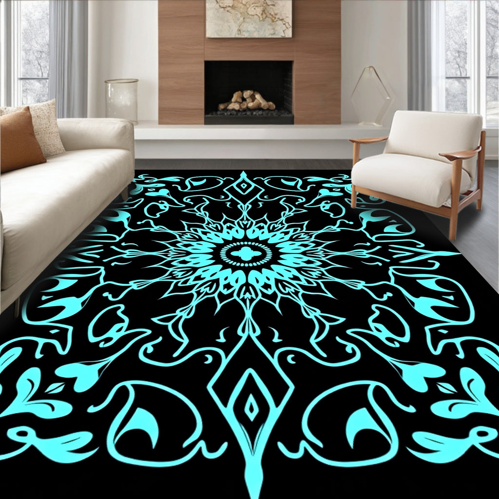 Aqua Floral Medallion Symmetry Rug