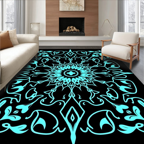 Aqua Floral Medallion Symmetry Rug