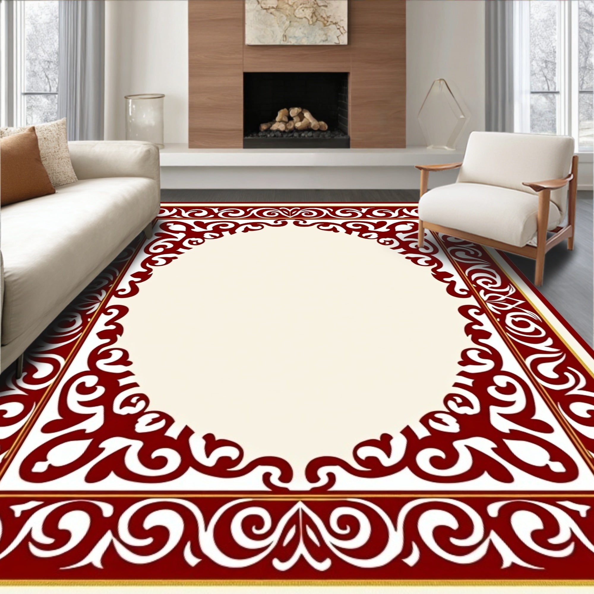 Crimson Gold Filigree Oval Rug