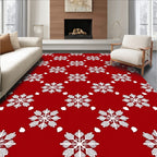 Festive White Snowflake Red Pattern Rug