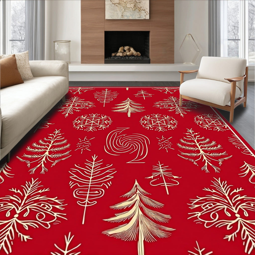 Crimson Winter Tree Snowflake Vignette Rug