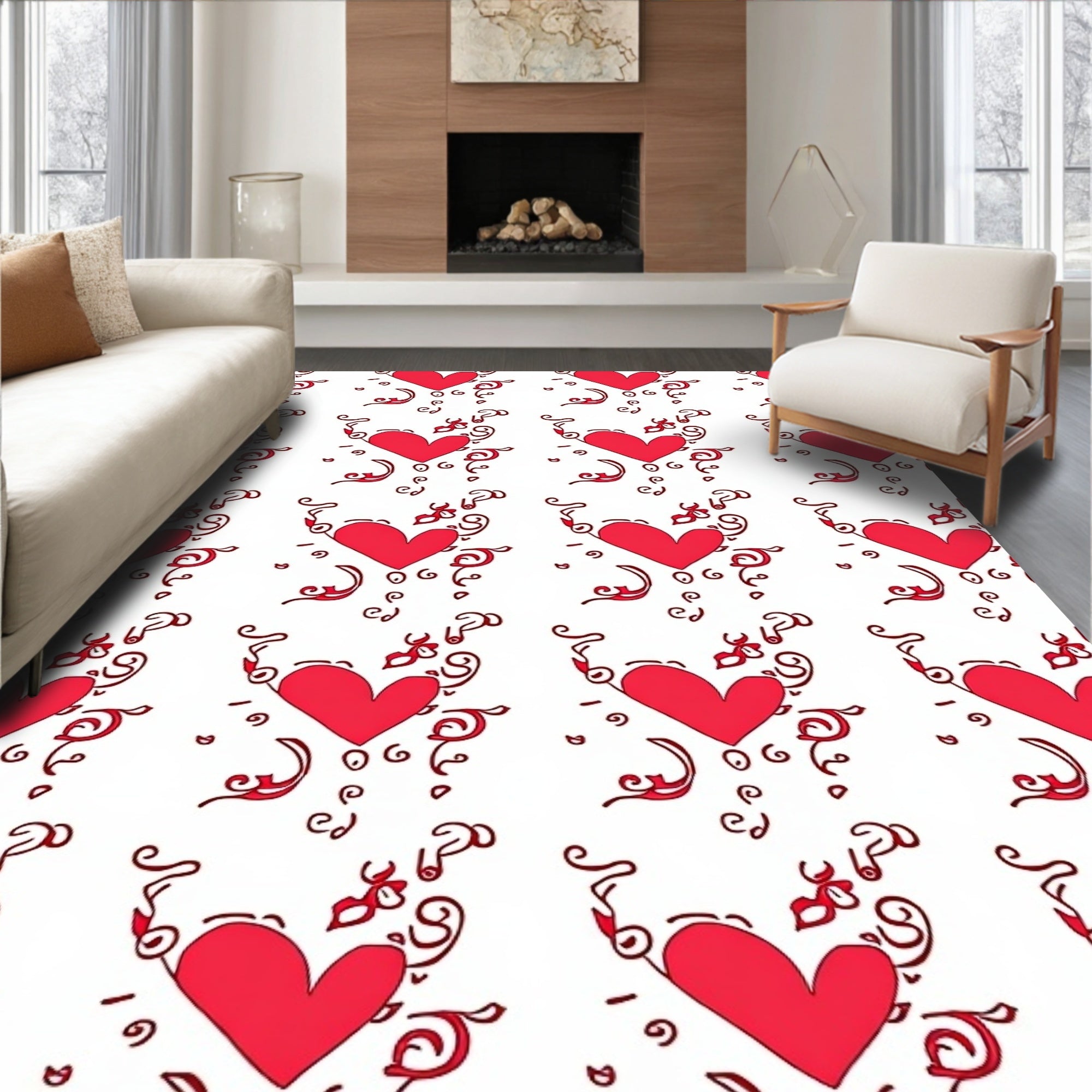 Red Heart Swirl Whimsical Collection Rug