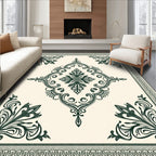 Dark Green Ornamental Scrollwork Medallion Rug