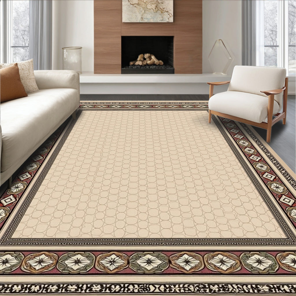 Cream Bordered Medallion Geometric Rug