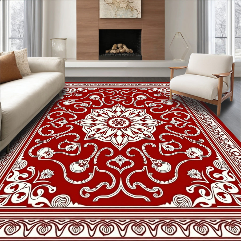 Crimson Floral Medallion Arabesque Rug
