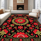 Dark Red Floral Mandala Art Rug