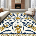 Golden Navy Floral Medallion Border Rug
