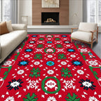 Festive Red Green Figures Medallion Rug