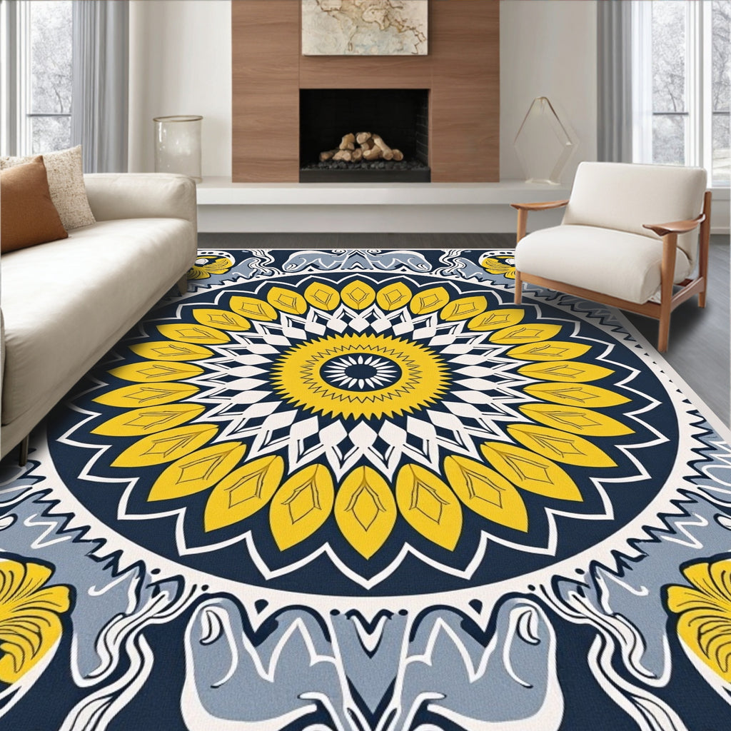 Golden Yellow Sunburst Mandala Rug