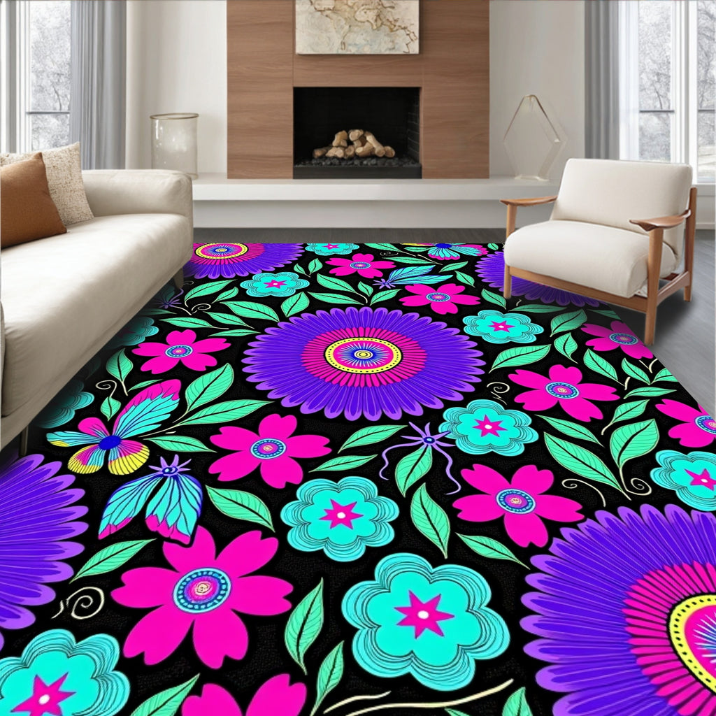 Vibrant Purple Daisy Garden Rug