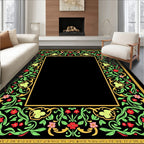 Crimson Green Floral Border Frame Rug
