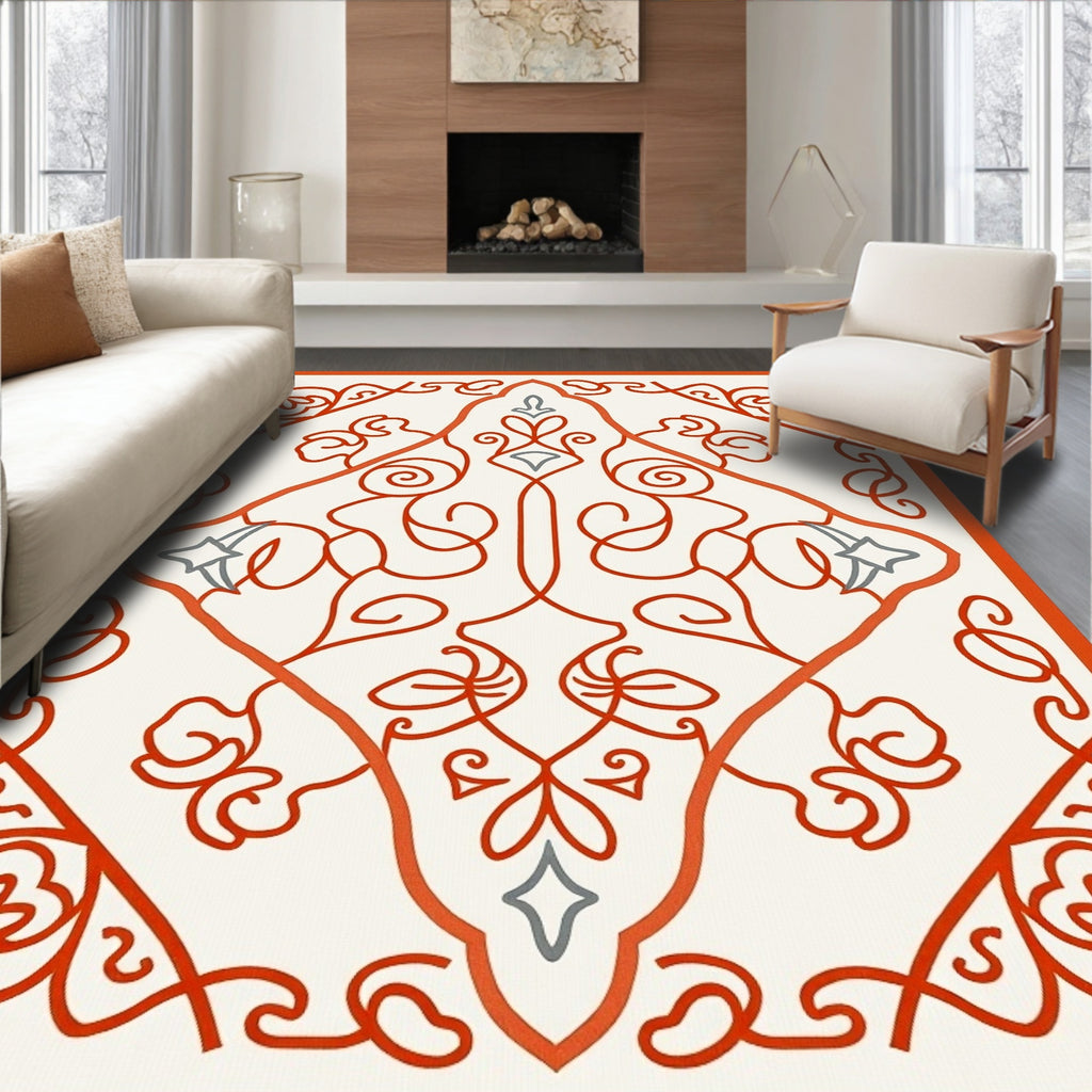 Orange Gray Medallion Arabesque Filigree Rug