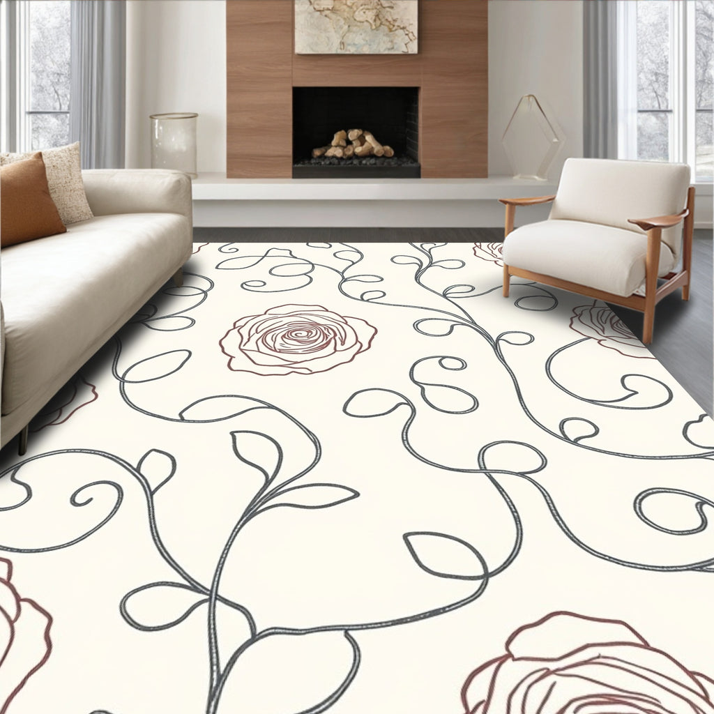 Crimson Rose Vine Twirl Rug