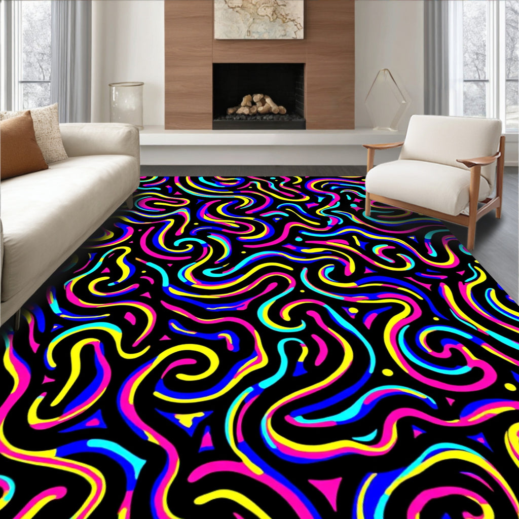 Bold Neon Swirls Abstract Rug
