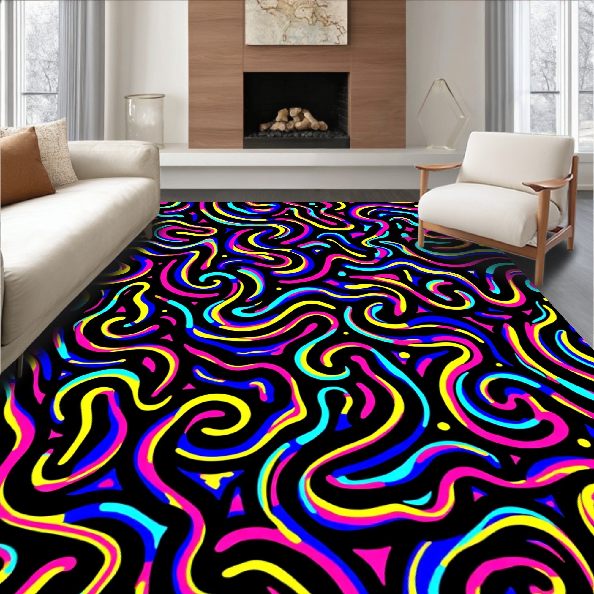 Bold Neon Swirls Abstract Rug