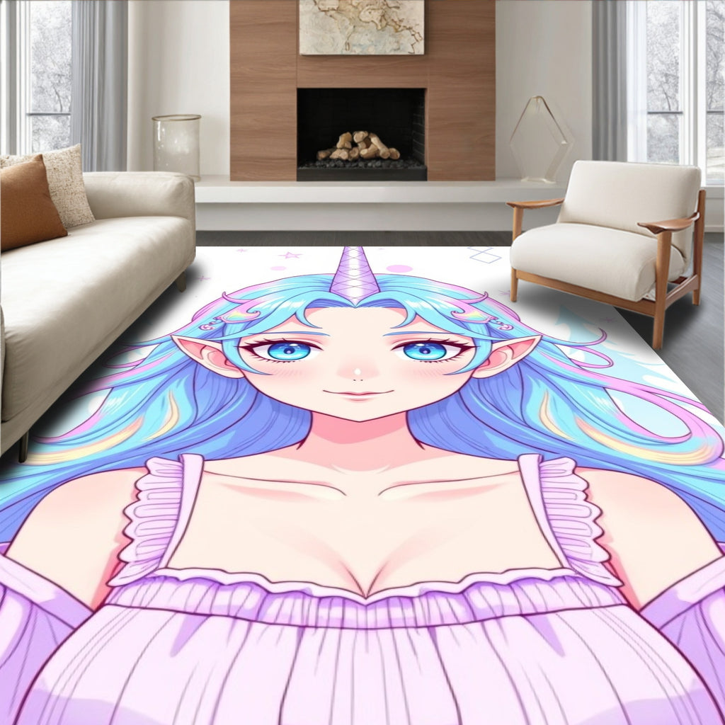 Cute Unicorn Girl Pastel Hair Rug