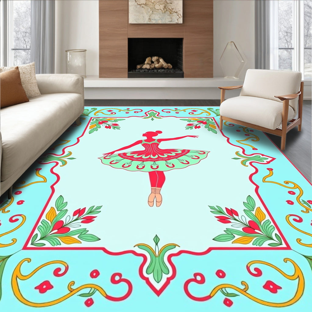 Whimsical Ballerina Red Mint Border Rug