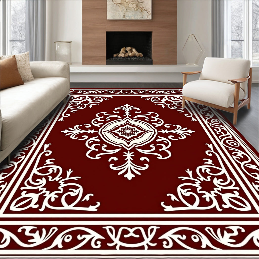 Crimson White Traditional Medallion Rug