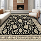 Black Ivory Ornamental Floral Medallions Rug