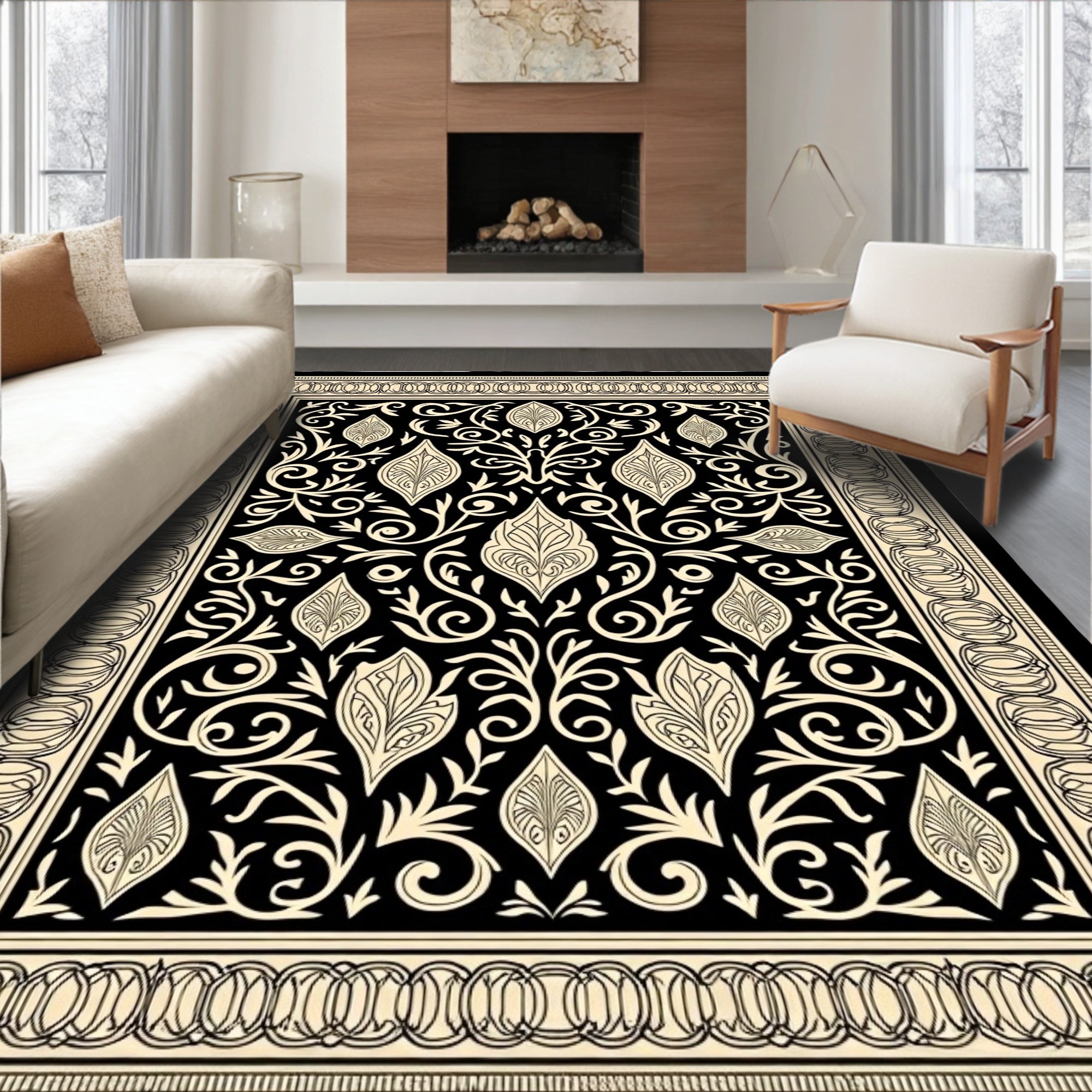 Black Ivory Ornamental Floral Medallions Rug
