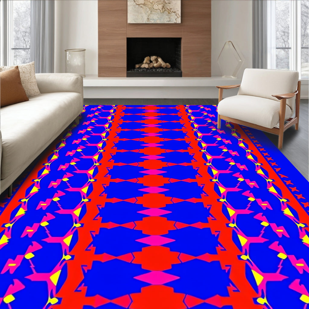 Bold Blue Red Geometric Stairway Rug