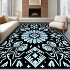 Black Light Blue Intricate Medallion Rug
