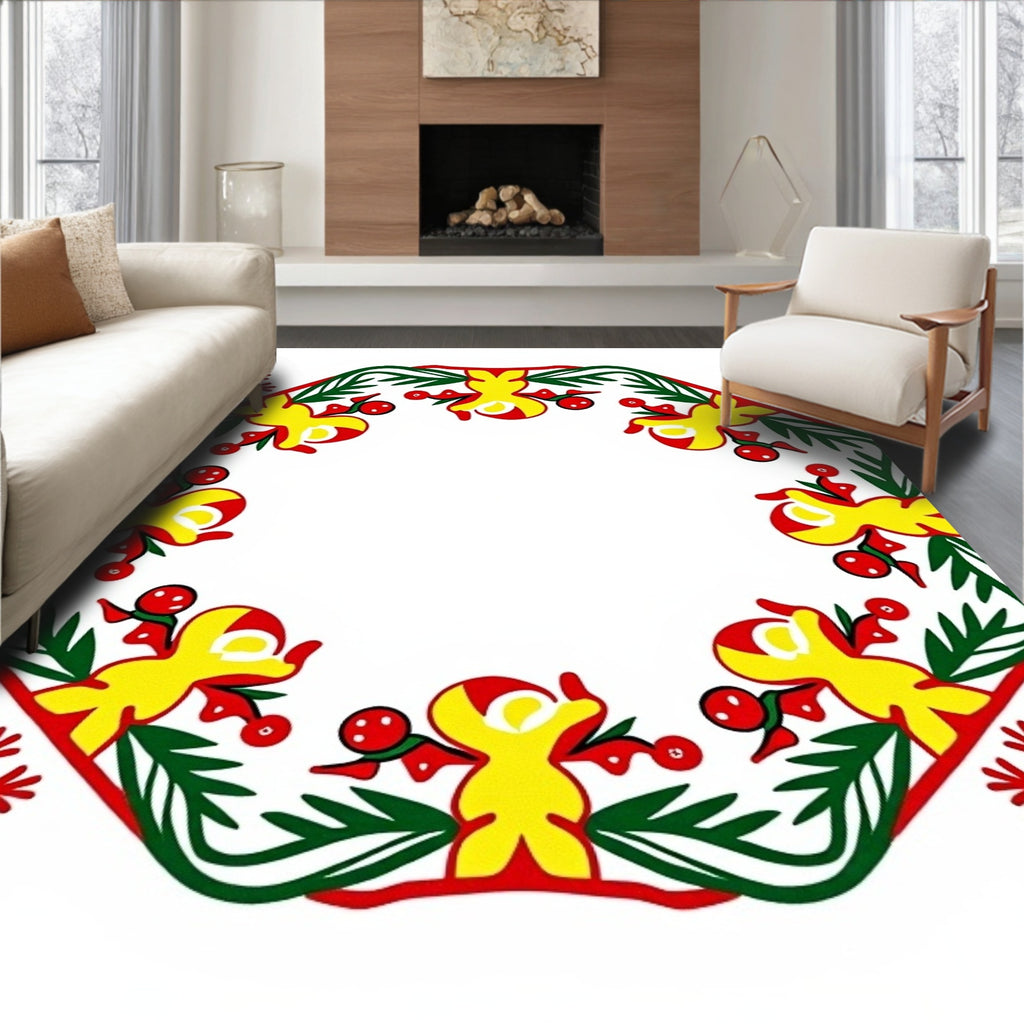 Holiday Red Yellow Green Gingerbread Man Snowflakes Rug