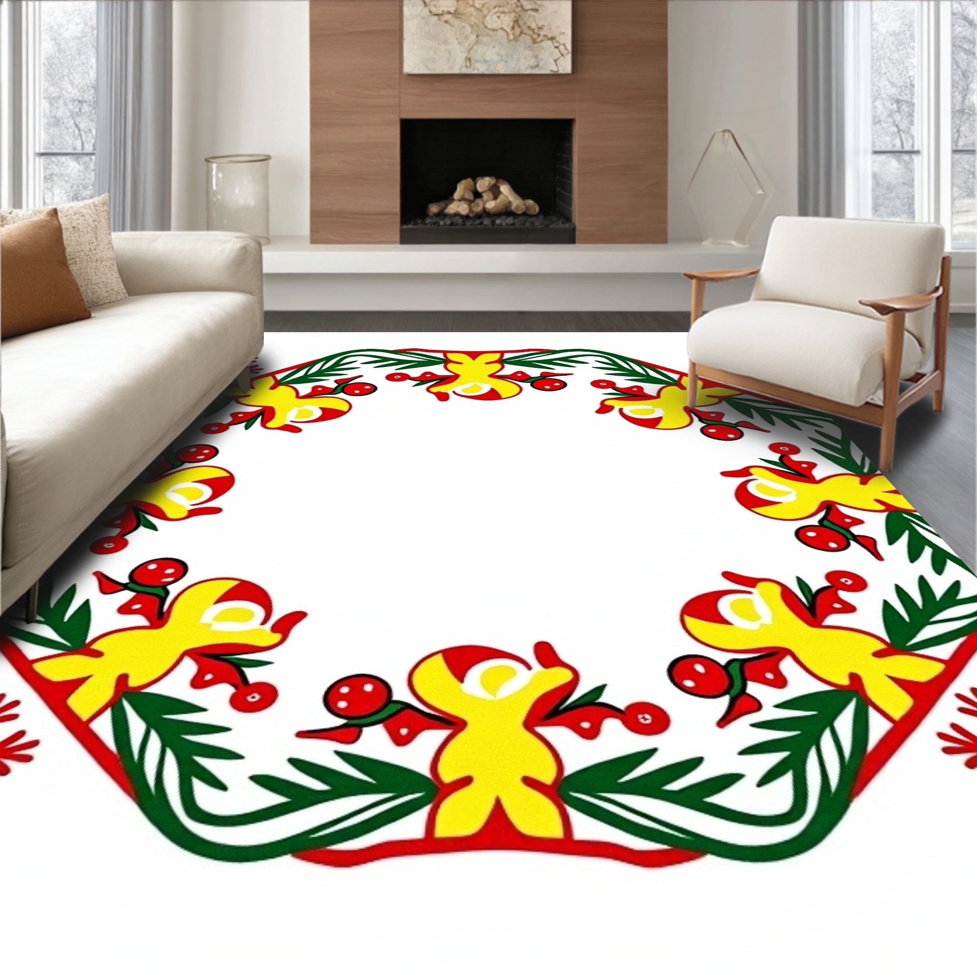 Holiday Red Yellow Green Gingerbread Man Snowflakes Rug