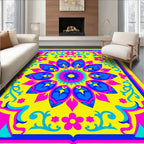 Vibrant Yellow Blue Pink Floral Mandala Rug